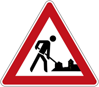 Verkehrszeichen Baustelle mit Burgsihouette